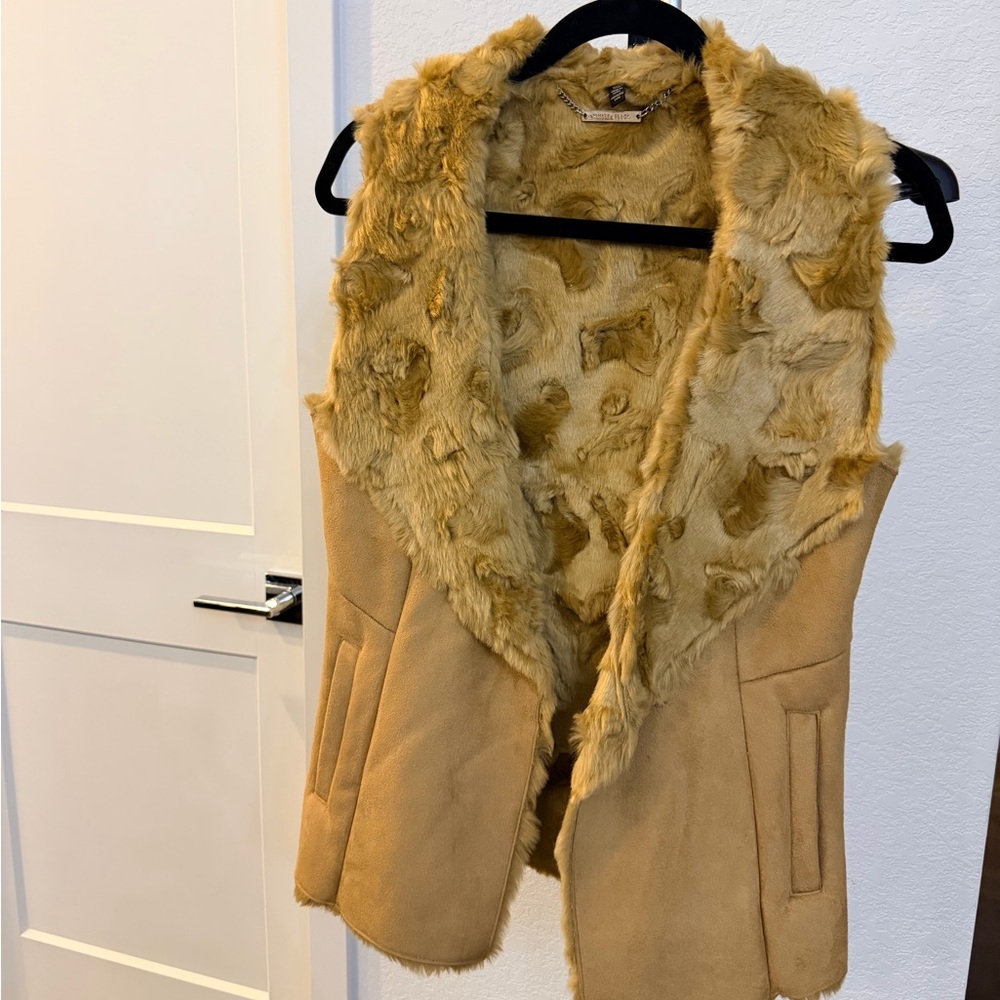 White House Black Market Camel Teddy Vest